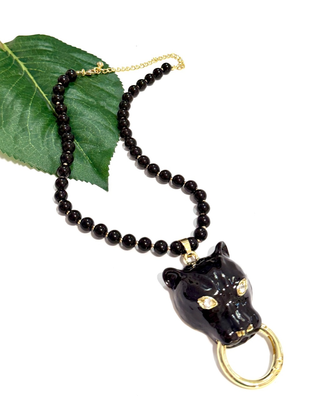 Black Jaguar Beaded Statement Necklace NWT